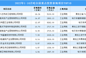 产业招商情报：2022年1-10月哈尔滨重点投资拿地项目TOP10