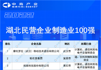 2022湖北民营企业制造业100强排行榜（附榜单）