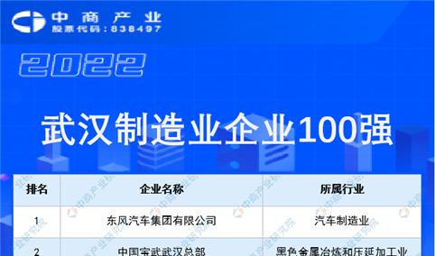 2022武汉制造业企业100强榜单（附全榜单）