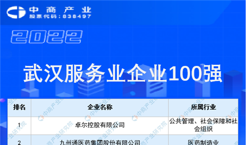 2022武汉服务业企业100强榜单（附榜单）