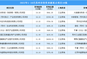 產業招商情報：2022年1-10月蘇州市投資來源重點項目10強