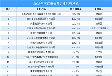 2022年南京成长型企业50强榜单（附榜单）