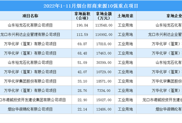 产业招商情报：2022年1-11月烟台招商来源10强重点项目