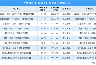 产业招商情报：2022年1-11月荆州招商来源10强重点项目