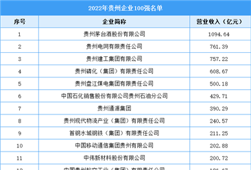 2022年贵州企业100强名单（附完整名单）