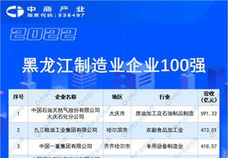 2022黑龍江制造業企業100強排行榜（附榜單）