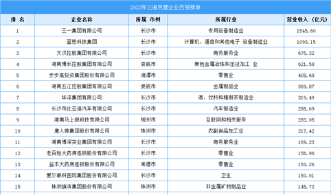2022年三湘民营企业百强榜单（附完整榜单）