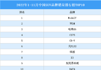 2022年1-11月中国SUV品牌销量排行榜TOP10（附榜单）