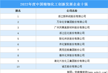 2022年度中国精细化工创新发展企业十强（附榜单）