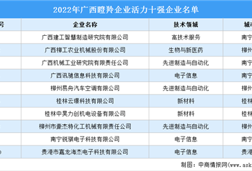 2022年广西瞪羚企业活力十强企业排行榜（附榜单）