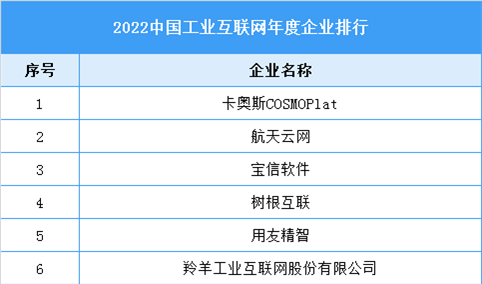 2022中国工业互联网年度企业排行
