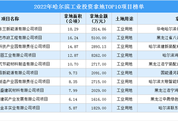2022年度哈尔滨项目建设稳中求进，10大工业投资项目涉地面积111公顷