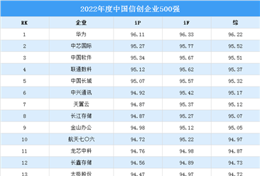 2022年度中国信创500强排行榜（附榜单）