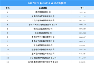 2022中国新经济企业500强排行榜（附榜单）