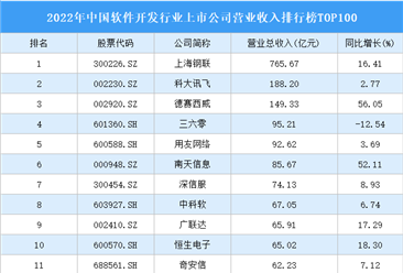 2022年中国软件开发行业上市公司营业收入排行榜TOP100（附榜单）