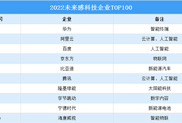 2022年未来感科技企业TOP100（附榜单）