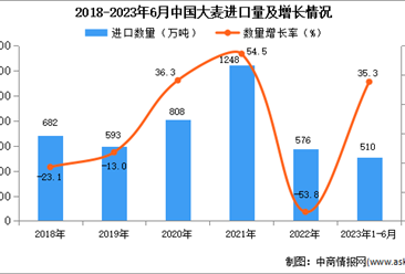 2023年1-6月中国大麦进口数据统计分析：进口额同比增长一半