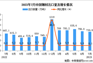 2023年7月中国钢材出口数据统计分析：累计出口额同比下降8%
