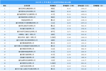【产业投资情报】2023年上半年重庆工业土地投资50强企业总投资超22亿