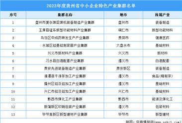 2023年貴州省中小企業特色產業集群：共13個產業集群（附完整名單）