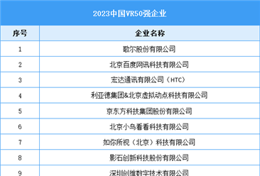 2023中国VR50强（附名单）