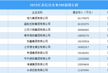 2023江蘇民營企業200強排行榜（附完整榜單）