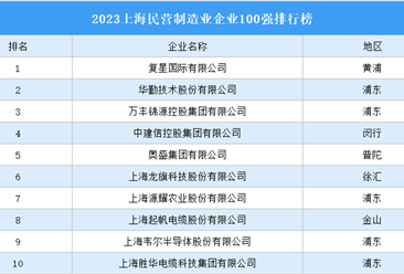 2023上海民营制造业企业100强排行榜（附榜单）