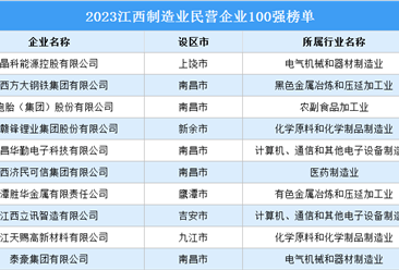 2023江西制造业民营企业100强（附榜单）