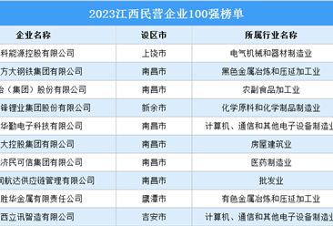 2023江西民营企业100强排行榜（附榜单）