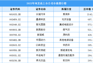 2023年河北省上市公司市值排行榜（附榜單）
