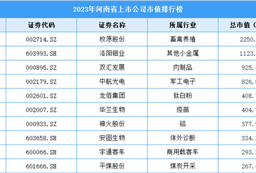 2023年河南省上市公司市值排行榜（附榜單）