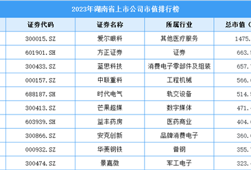 2023年湖南省上市公司市值排行榜（附榜單）