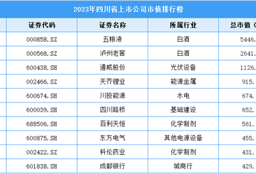 2023年四川省上市公司市值排行榜（附榜單）