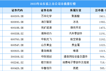 2023年山東省上市公司市值排行榜（附榜單）