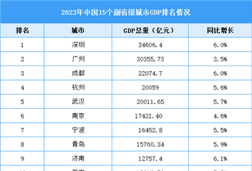 2023年中國15個副省級城市GDP排名情況（附榜單）