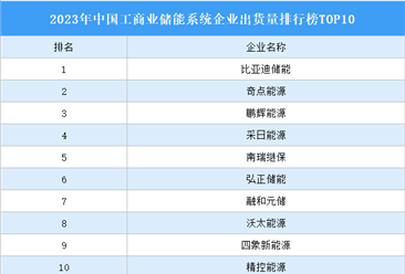 2023年中国工商业储能系统企业出货量排行榜TOP10（附榜单）