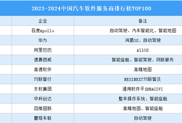 2023-2024中国汽车软件服务商排行榜TOP100