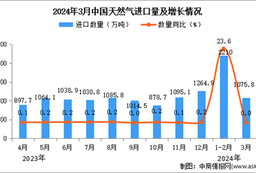 2024年3月中国天然气进口数据统计分析：进口量同比增长持平