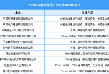 2023中国新型储能产业企业TOP100名单（图）