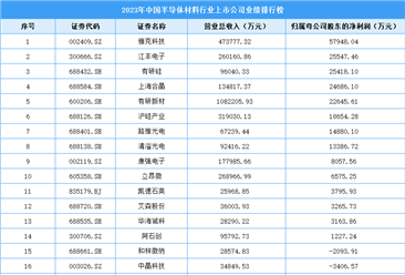 2023年中国半导体材料行业上市公司业绩排行榜（附榜单）