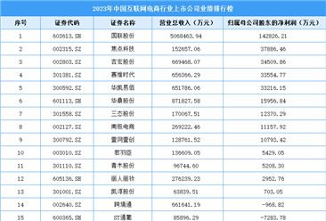 2023年中国互联网电商行业上市公司业绩排行榜（附榜单）