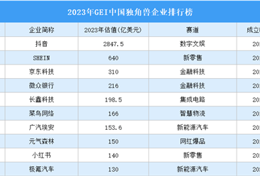2023年中国独角兽企业排行榜（附完整榜单）