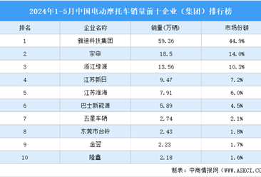 2024年1-5月中国电动摩托车销量前十企业（集团）排行榜（附榜单）