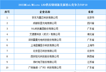 2023 Mini/Micro LED供应链创新发展核心竞争力TOP10（附榜单）