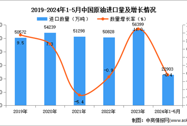 2024年1-5月中国原油进口金额据统计分析：进口量小幅下降