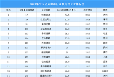 2023年中国动力电池行业独角兽企业排行榜（附榜单）