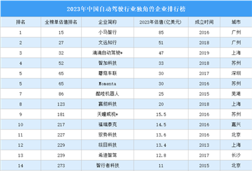 2023年中国自动驾驶行业独角兽企业排行榜（附榜单）