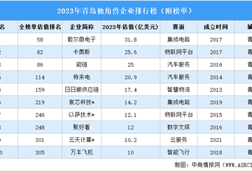 2023年青岛独角兽企业排行榜（附榜单）