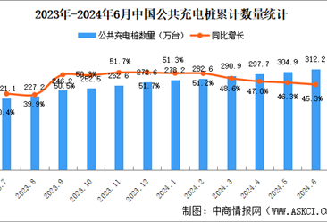 2024年6月全国充电桩运营情况：运营量同比增长45.3%（图）