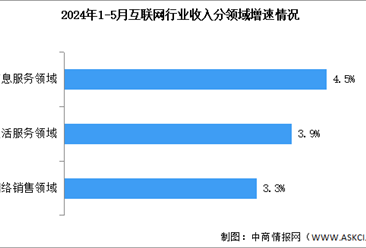 2024年1-5月中国互联网行业业务收入及分领域增速分析（图）